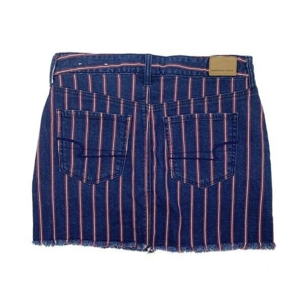 American Eagle Denim Skirt Blue Red Stripe Mini Super Stretch High Rise - Picture 7 of 9